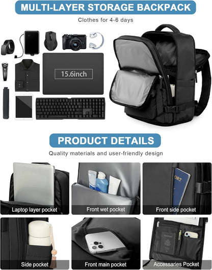 Carry on Travel Backpack for Women Men Large Laptop Gym Work Frontier Airlines Personal Item Bag Business Airport Lightweight Backpack Flight Approved Mochilas De Viaje Black