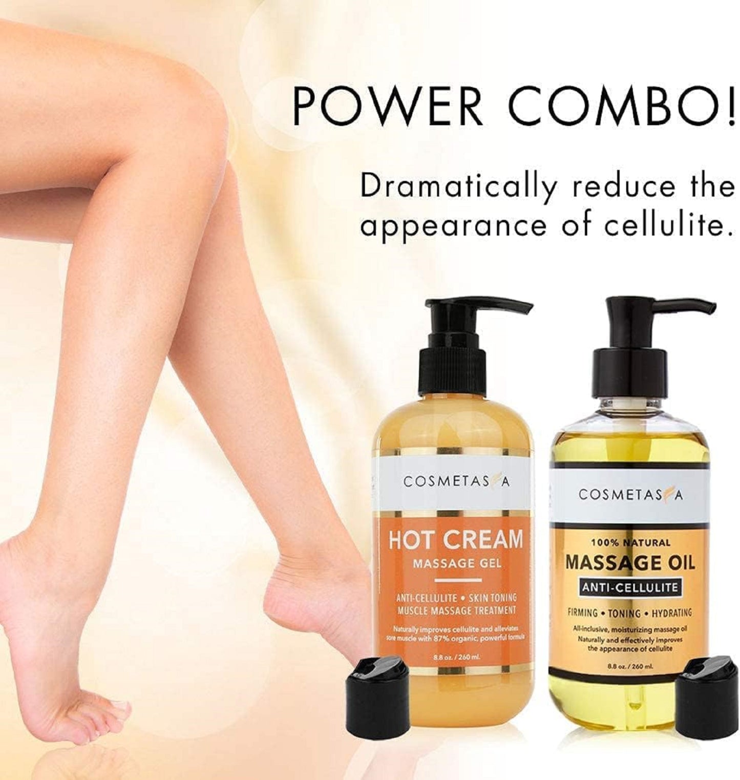 Aceite De Masaje Para Celulitis, Gel Y Guante Gel De Masaje Natural De Crema