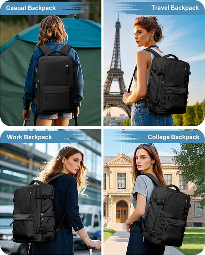 Carry on Travel Backpack for Women Men Large Laptop Gym Work Frontier Airlines Personal Item Bag Business Airport Lightweight Backpack Flight Approved Mochilas De Viaje Black